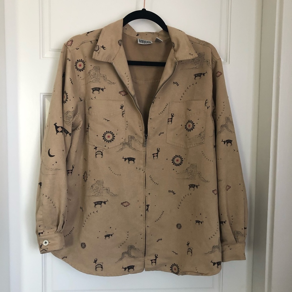Suede tribal zip up lightweight jacket
